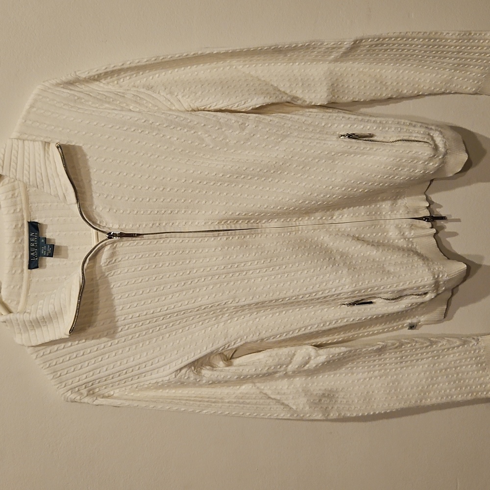 Lauren Ralph Lauren White Textured Knit Jacket